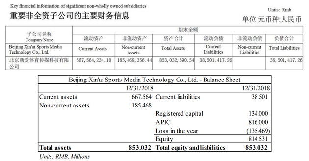 北京新爱体育传媒有限公司资产负债表