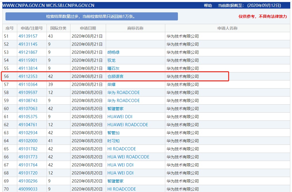 华为新增两件“仓颉语言”商标