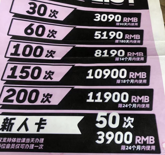 北京某大型街舞培训价目表，平均一次课时费为70元
