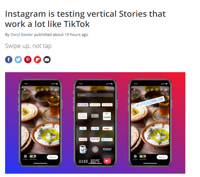英国媒体报道Instagram效仿TikTok，测试竖滑功能