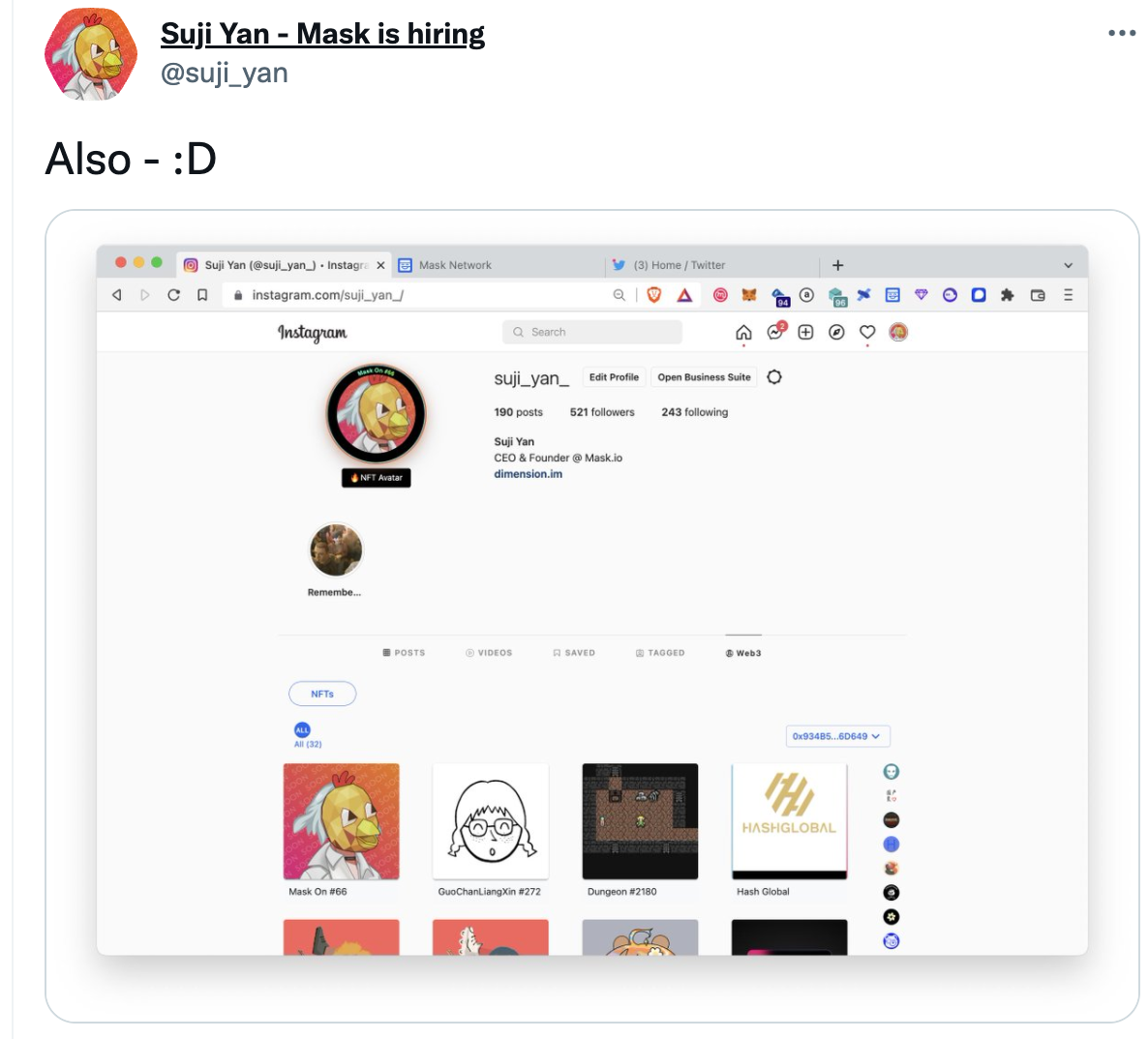 Mask Network或将推出Instagram插件，支持NFT头像设置