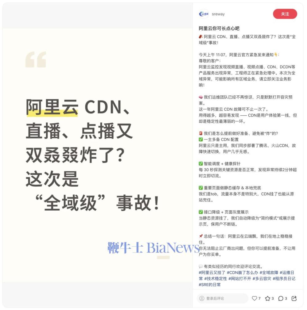 阿里云故障，CDN挂了，记得申请SLA赔付