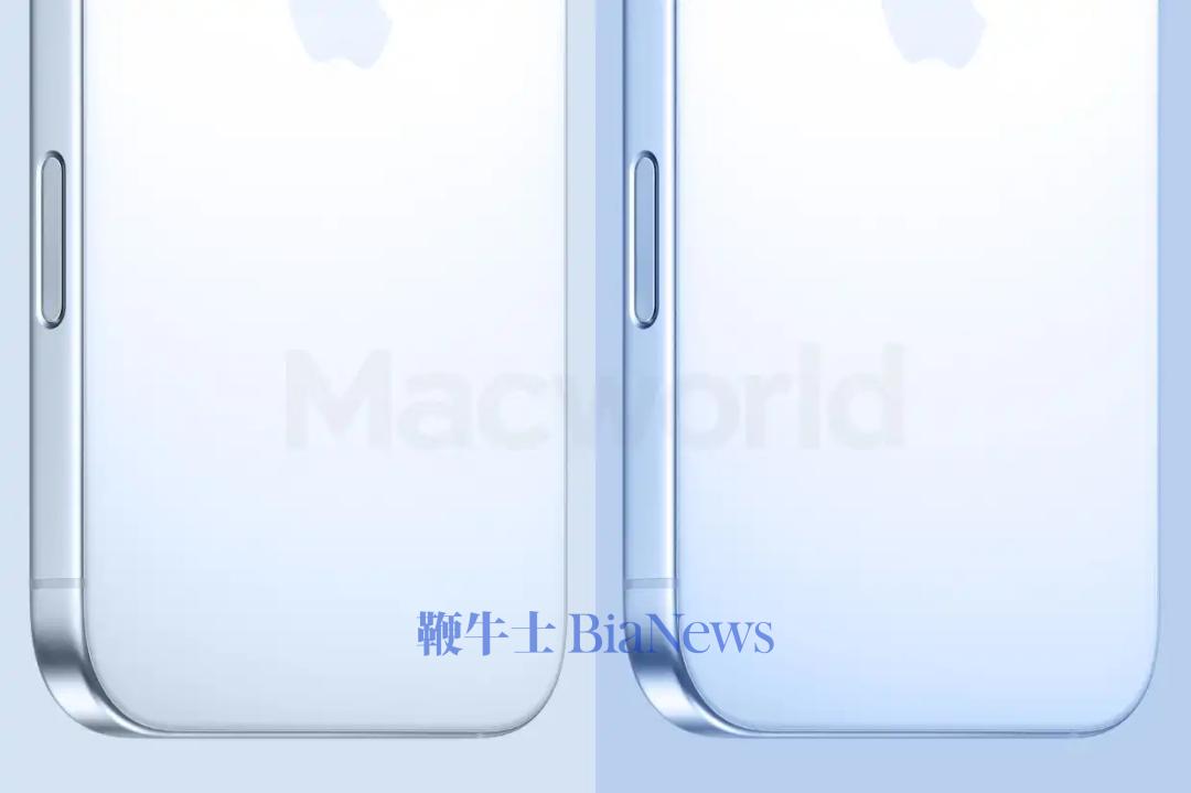 iPhone 17 Air（左侧）与 iPhone 17（右侧）蓝色对比