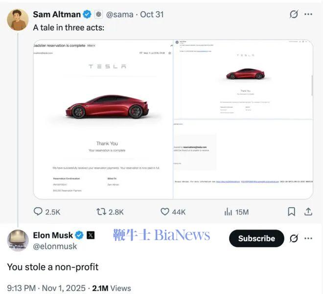 “硅谷甄嬛传”狗血续集:奥特曼优雅挑衅 马斯克狠狠回击