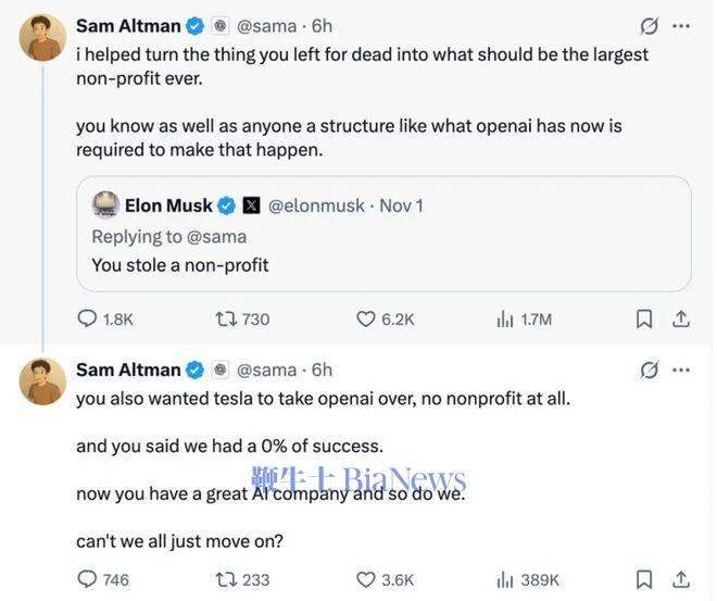 “硅谷甄嬛传”狗血续集:奥特曼优雅挑衅 马斯克狠狠回击