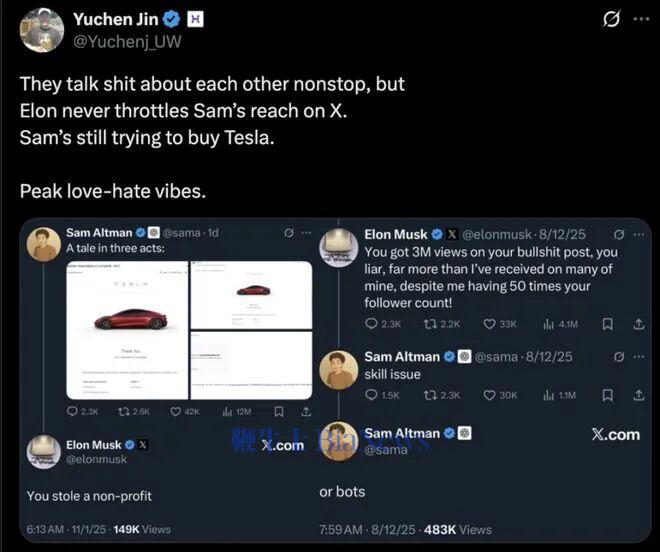 “硅谷甄嬛传”狗血续集:奥特曼优雅挑衅 马斯克狠狠回击