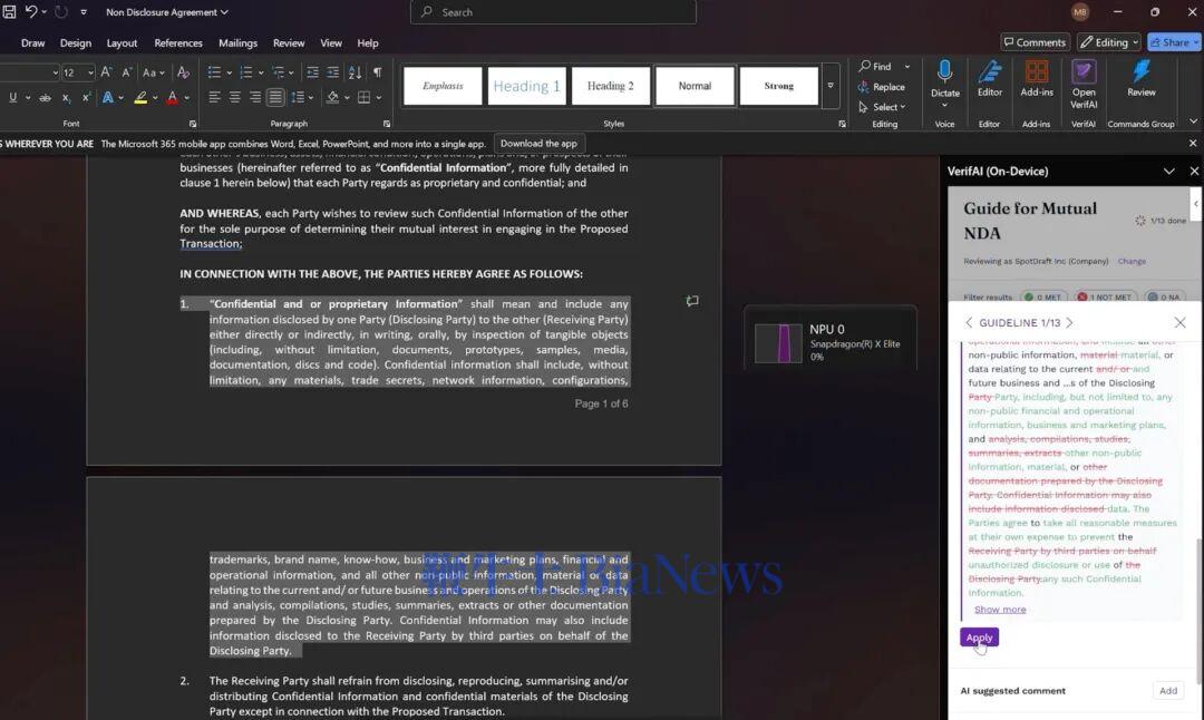 SpotDraft's VerifAI in Microsoft Word