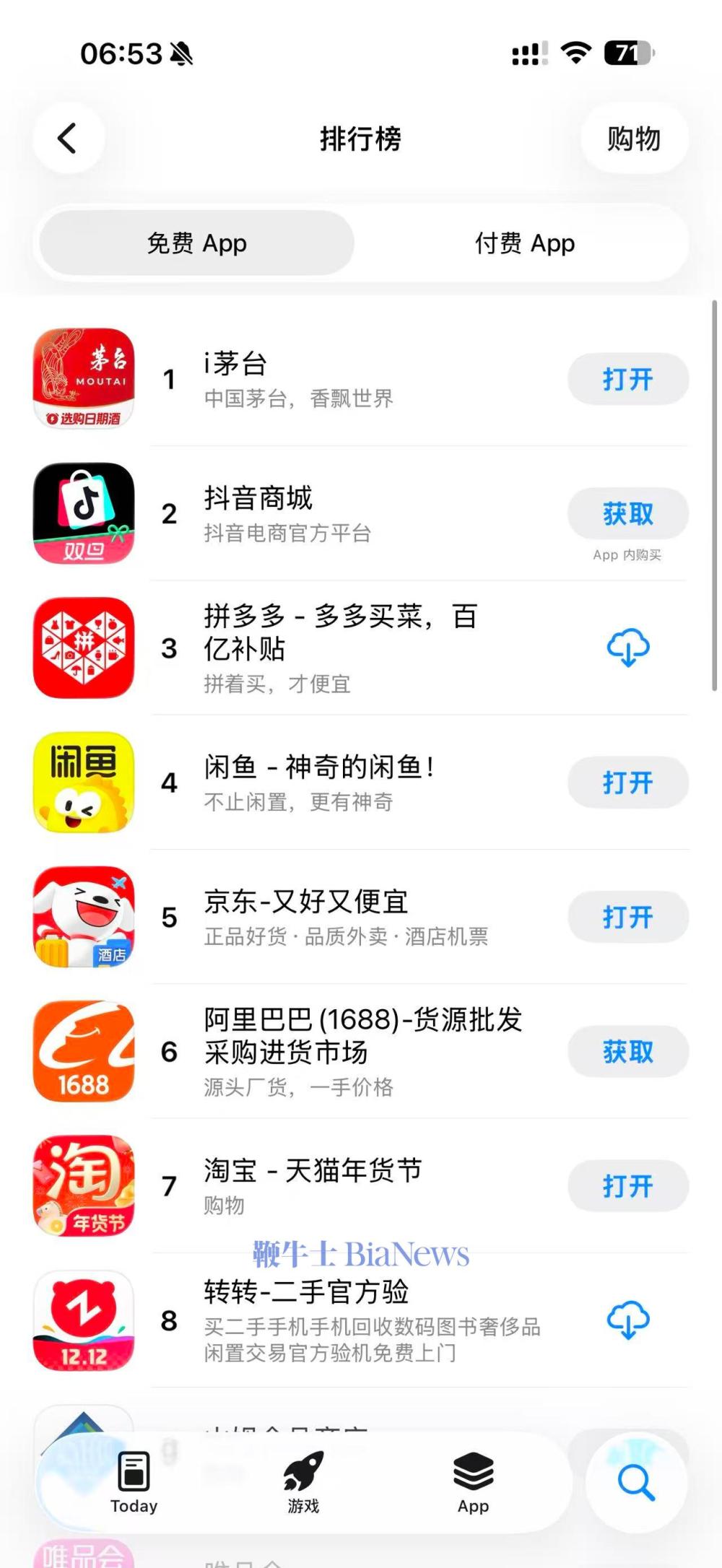 i茅台APP登顶苹果免费购物榜第一