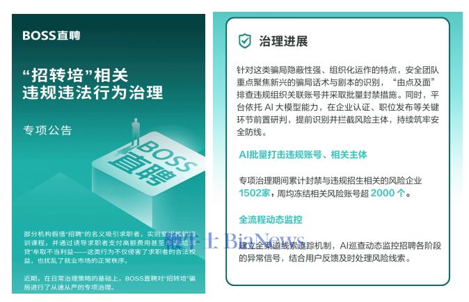 BOSS直聘开展「招转培」专项治理：封禁违规企业1502家