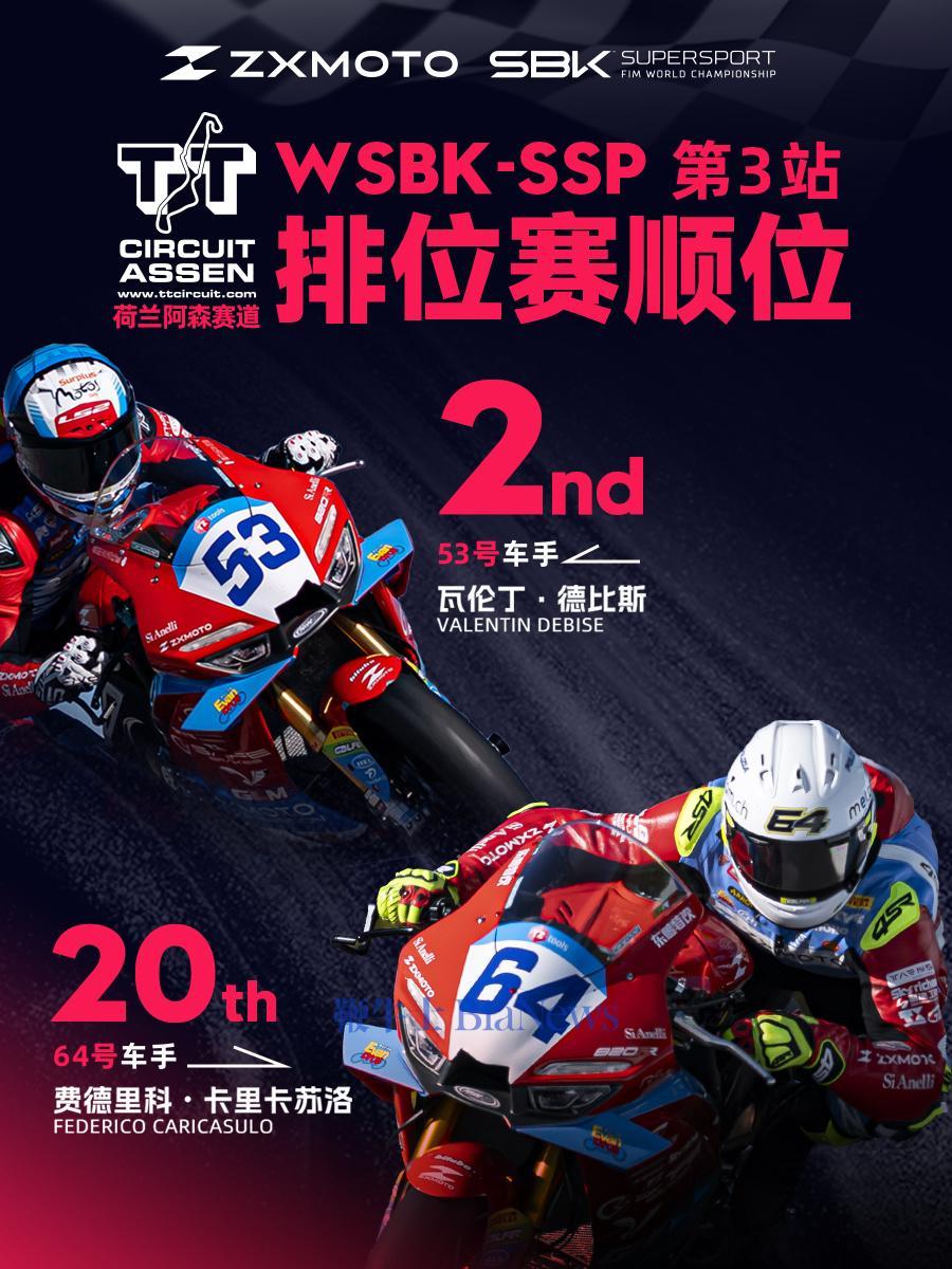 张雪机车夺得WSBK荷兰站超级杆位赛第二名！